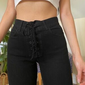 Reformation Black Lace-Up Jaden High Rise Skinny Jeans